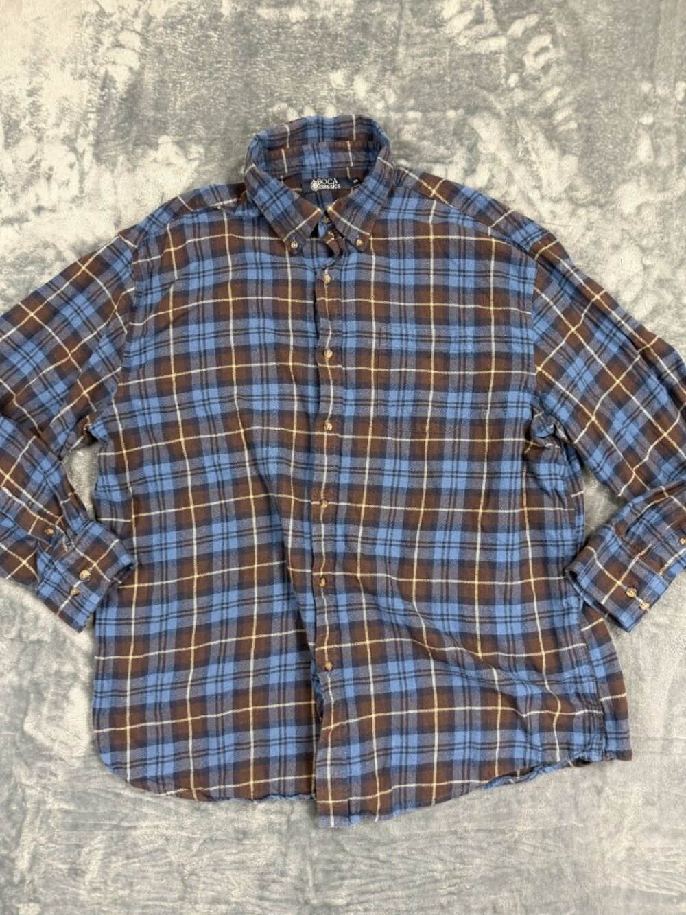 Boca Classics Mens Blue & Brown Plaid Button-Down Flannel Shirt XXL